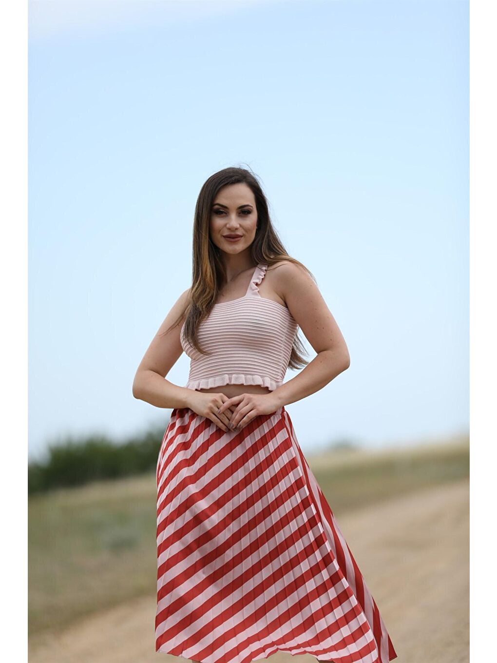 Pembe Triko Fırfırlı Crop Top Swa2096Pe