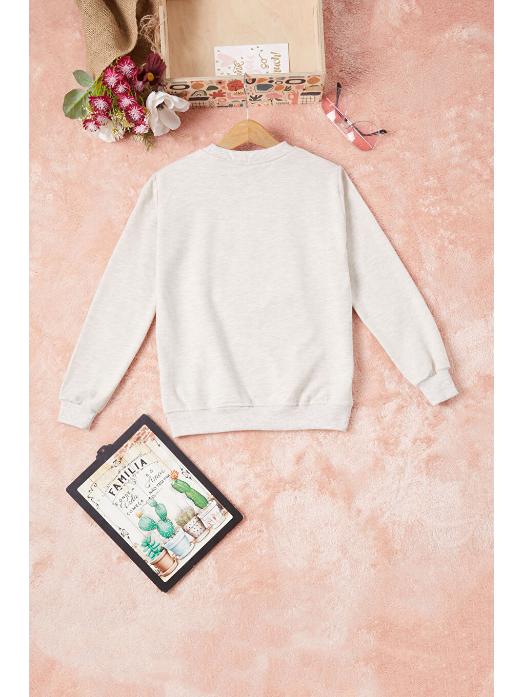 Pembe Life Kids Club Ekru Krem Dantelli Lale Nakışlı Kız Çocuk Sweatshirt 16767 - 3