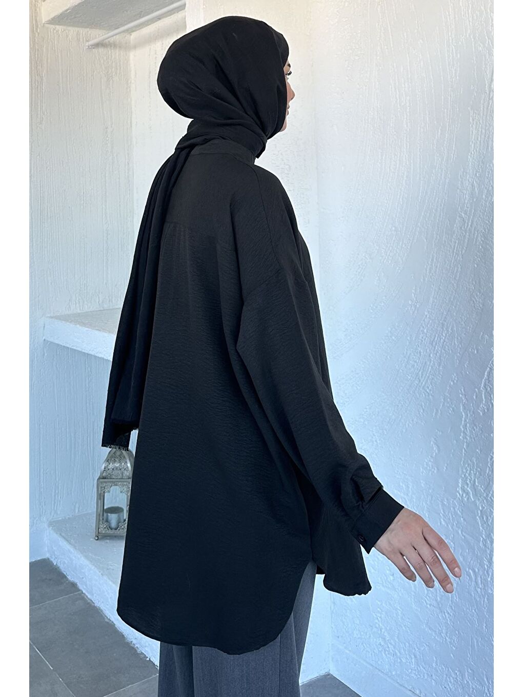 Siyah Hakim Yaka Basic Tesettür Tunik-6