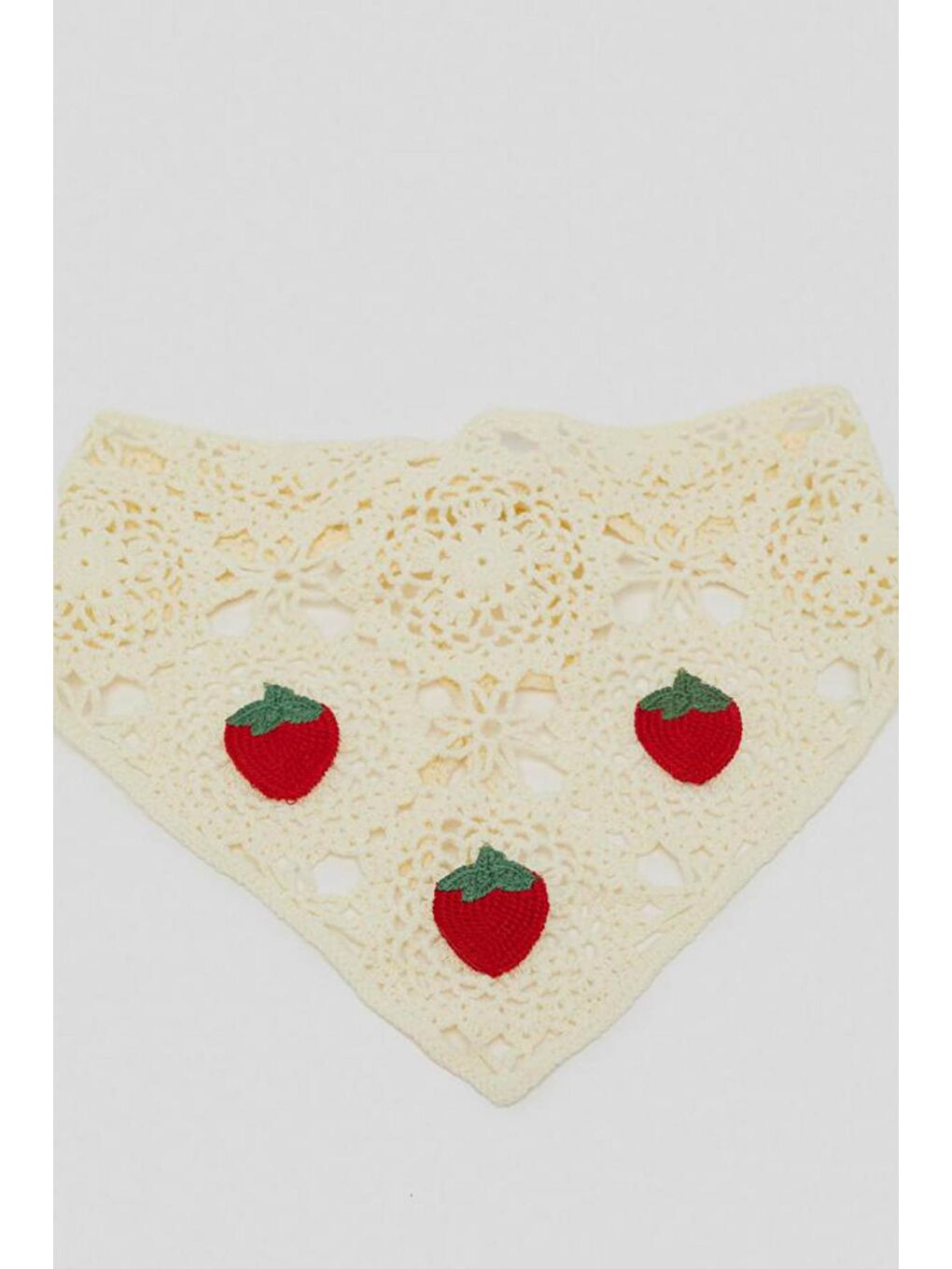 Ekru Örgü Bohem Çilekli Üçgen Bandana-3