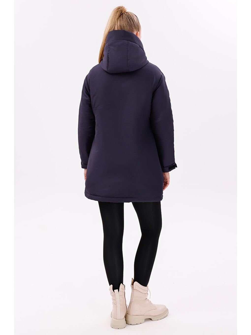 Lacivert Kadın Polarlı Kürklü Su Ve Rüzgar Geçirmez Kapüşonlu Kışlık Mont & Kaban & Parka-5