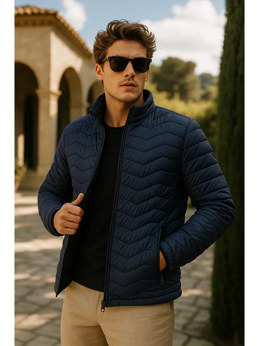 Erkek Fermuarlı Lacivert Şişme Mont-1