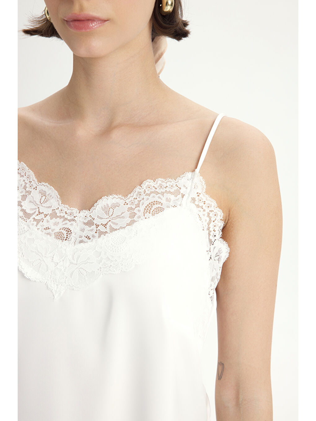 Maris Dantel Detay Beyaz Saten Pantolon Takım-6