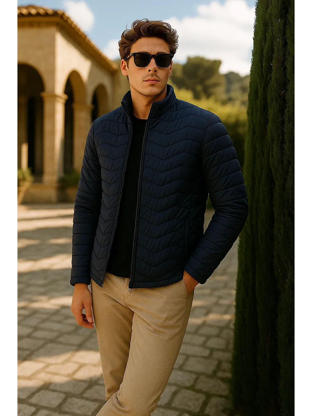 Erkek Fermuarlı Lacivert Şişme Mont-2