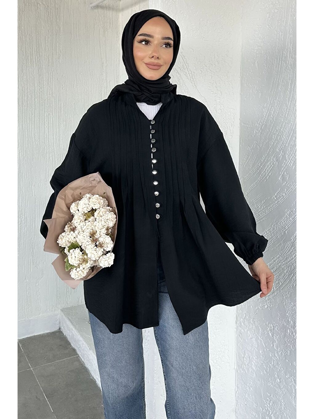 Siyah Düğmeli Tesettür Tunik-3