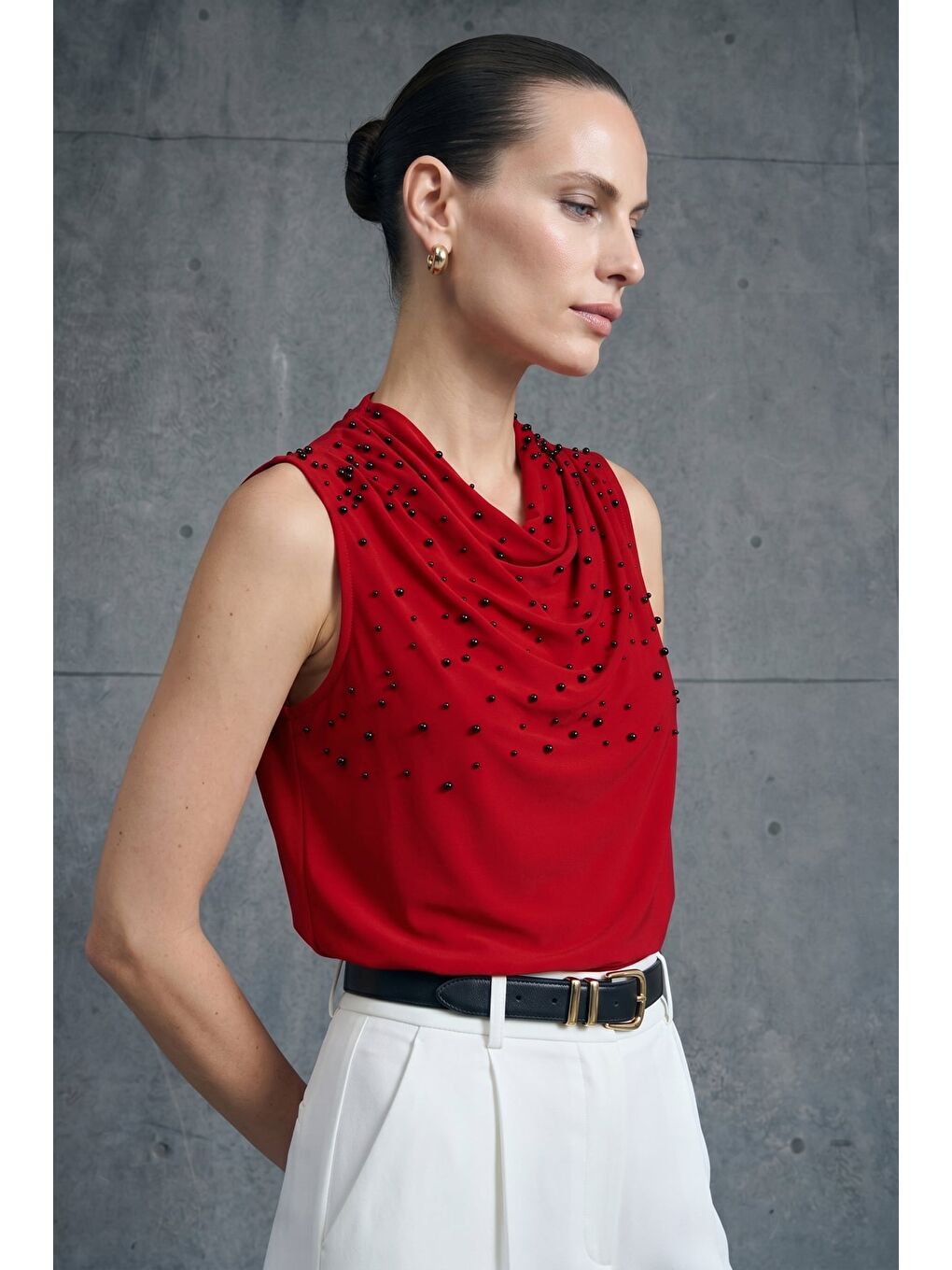 İnci Detaylı Bluz - Kırmızı