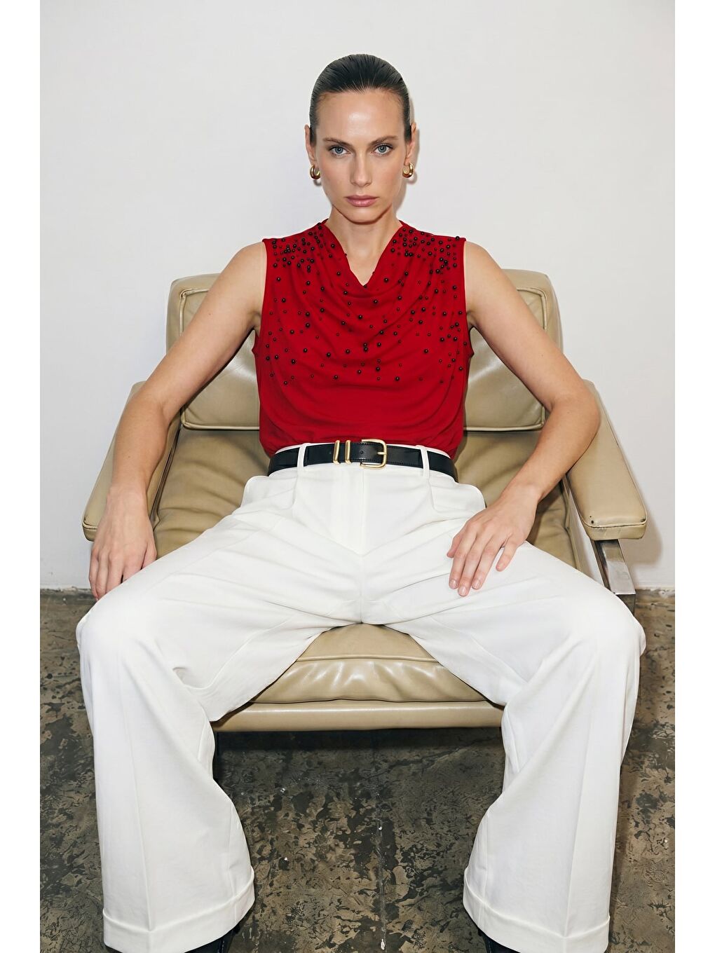 İnci Detaylı Bluz - Kırmızı-1