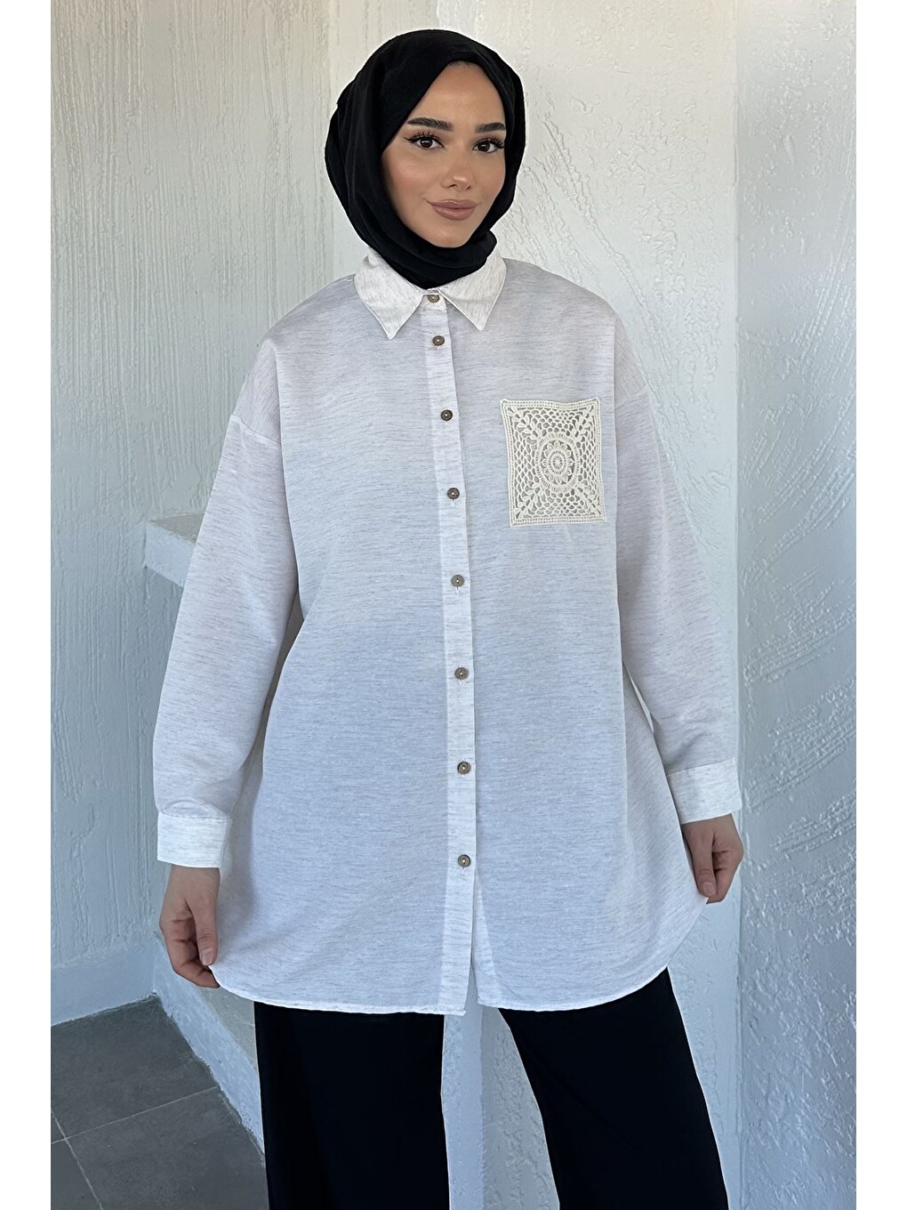 Bej Fisto Detaylı Tesettür Keten Tunik-1