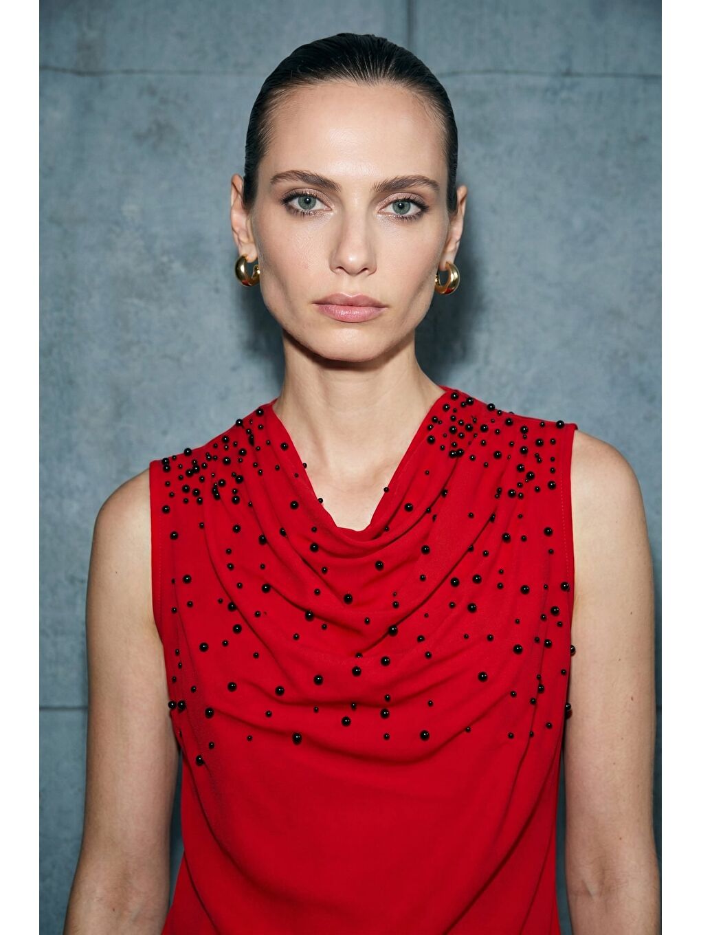 İnci Detaylı Bluz - Kırmızı-3