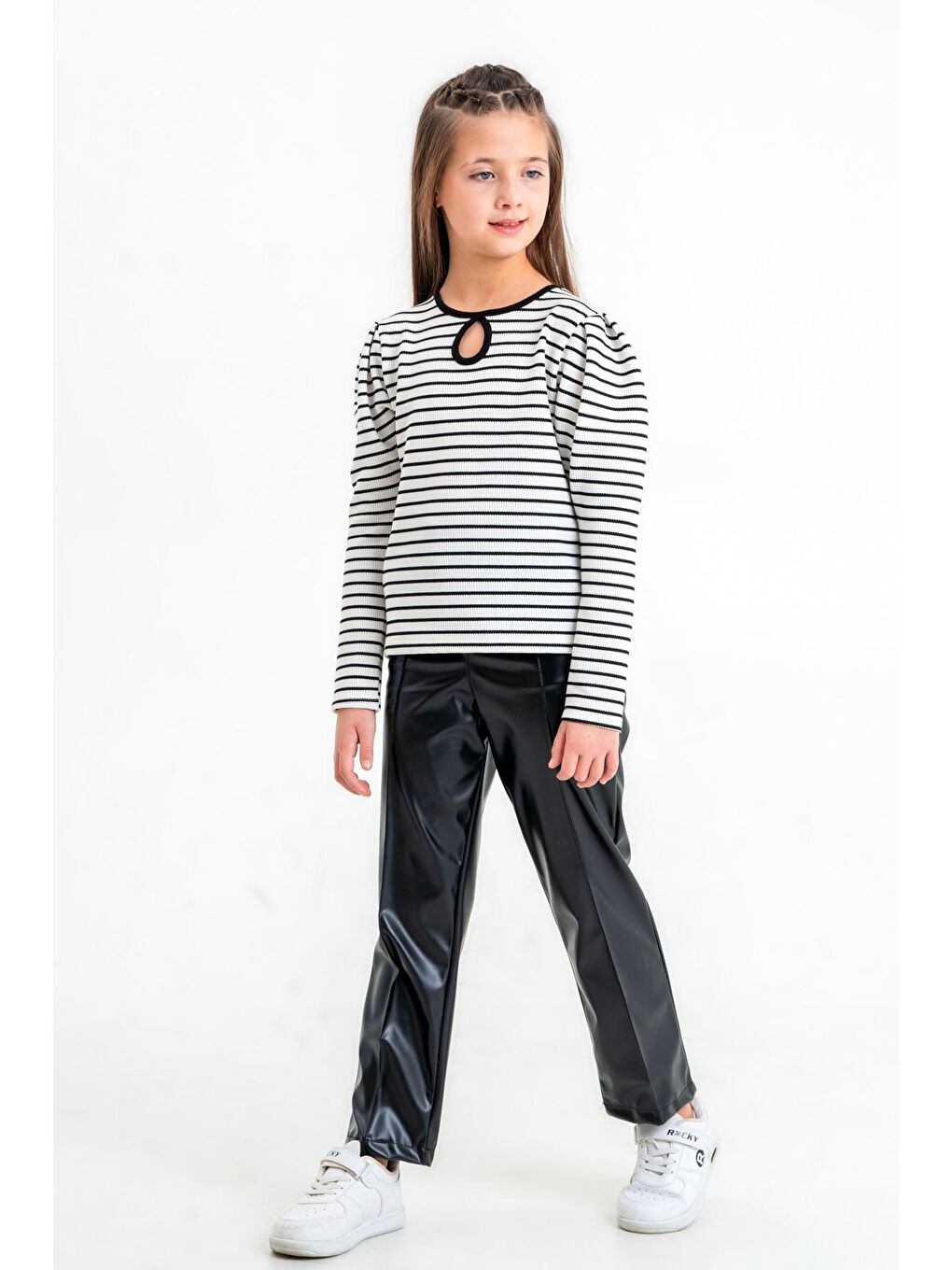 Kız Çocuk Beyaz Çizgili 5-9 Yaş Takım - 23314-1-1