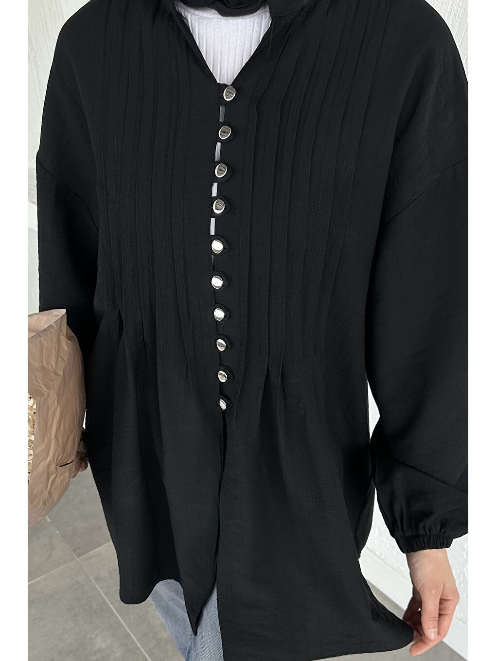 Siyah Düğmeli Tesettür Tunik-6