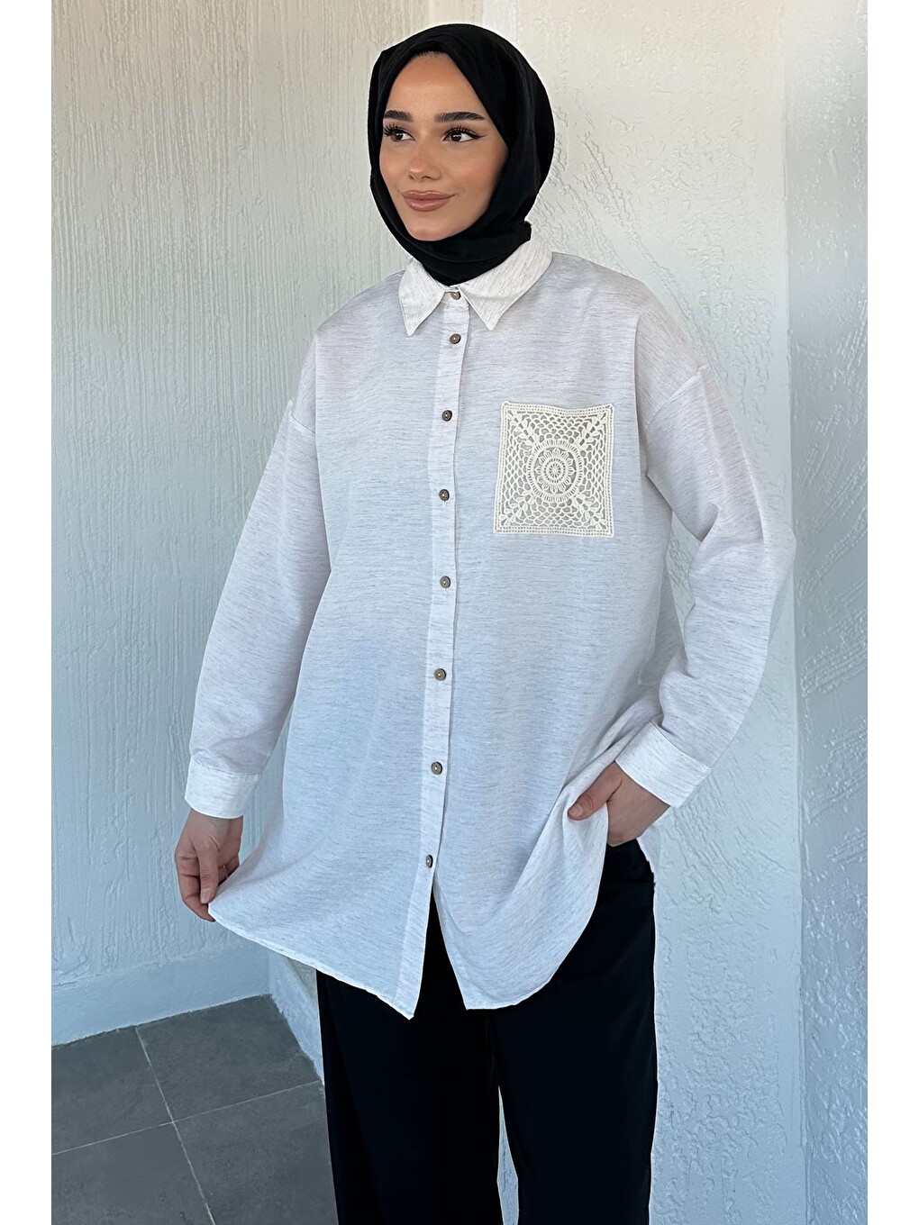 Bej Fisto Detaylı Tesettür Keten Tunik-4
