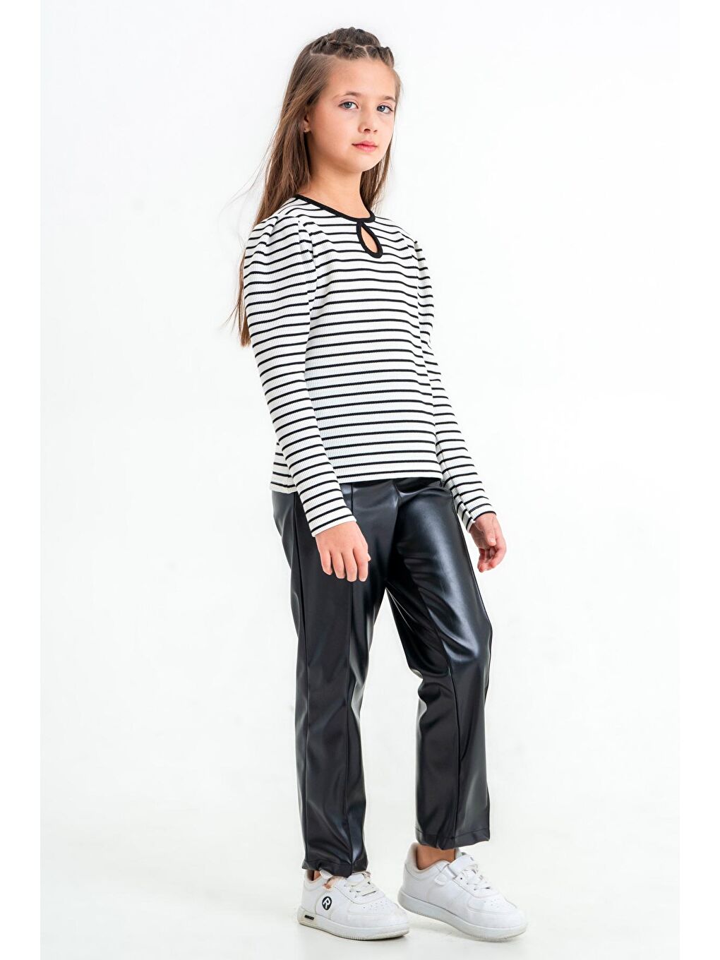 Kız Çocuk Beyaz Çizgili 5-9 Yaş Takım - 23314-1-2