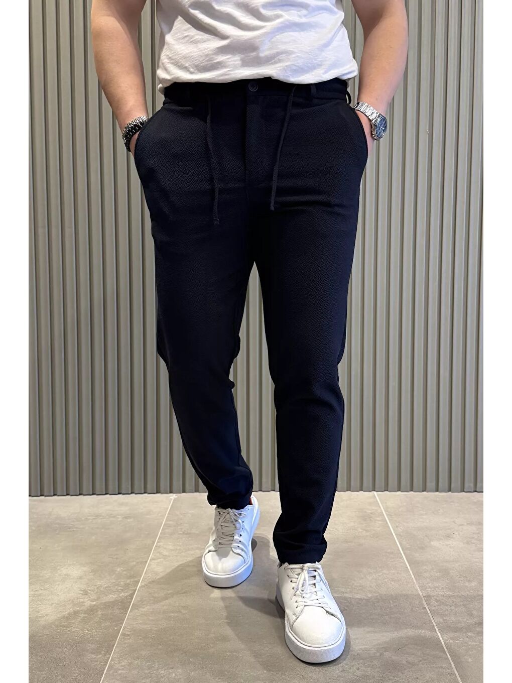 Lacivert Bel Lastikli Fermuarlı Erkek Jogger Pantolon