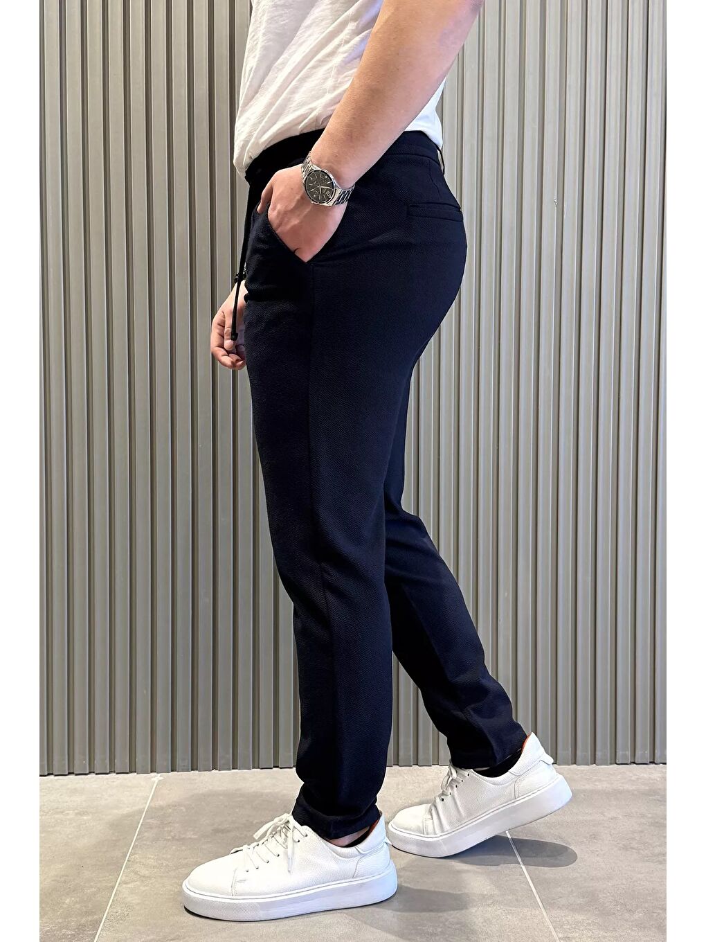 Lacivert Bel Lastikli Fermuarlı Erkek Jogger Pantolon-1