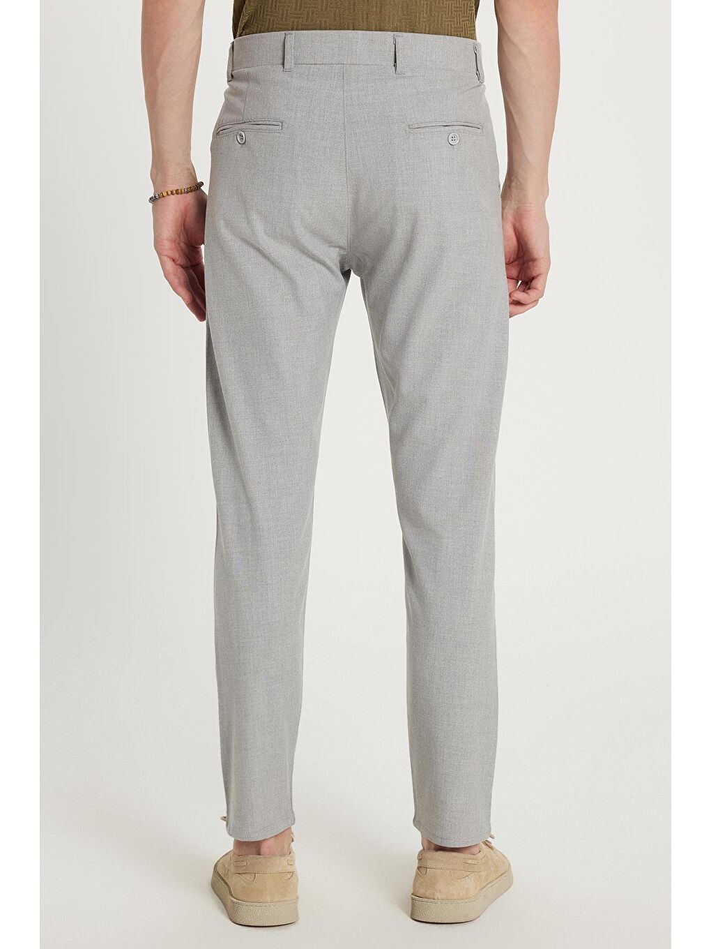 Erkek Slim Fit Dar Kesim Chino Yandan Cepli Pamuklu Gri Pantolon-4