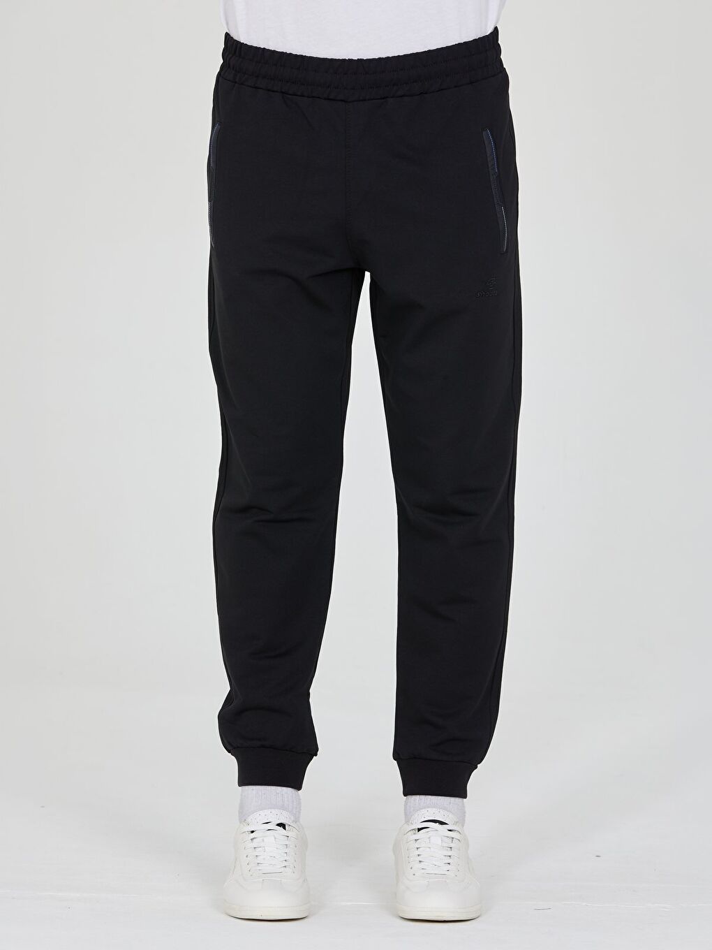 Siyah Erkek Eşofman Altı Fermuarlı Cepli Slim Fit Paça Ribanalı Spor Eşofman