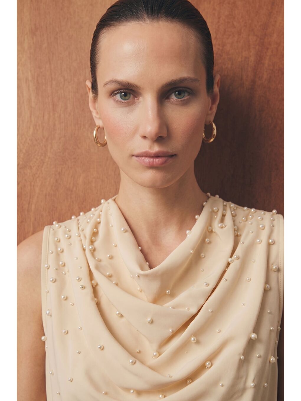 İnci Detaylı Bluz - Bej-2