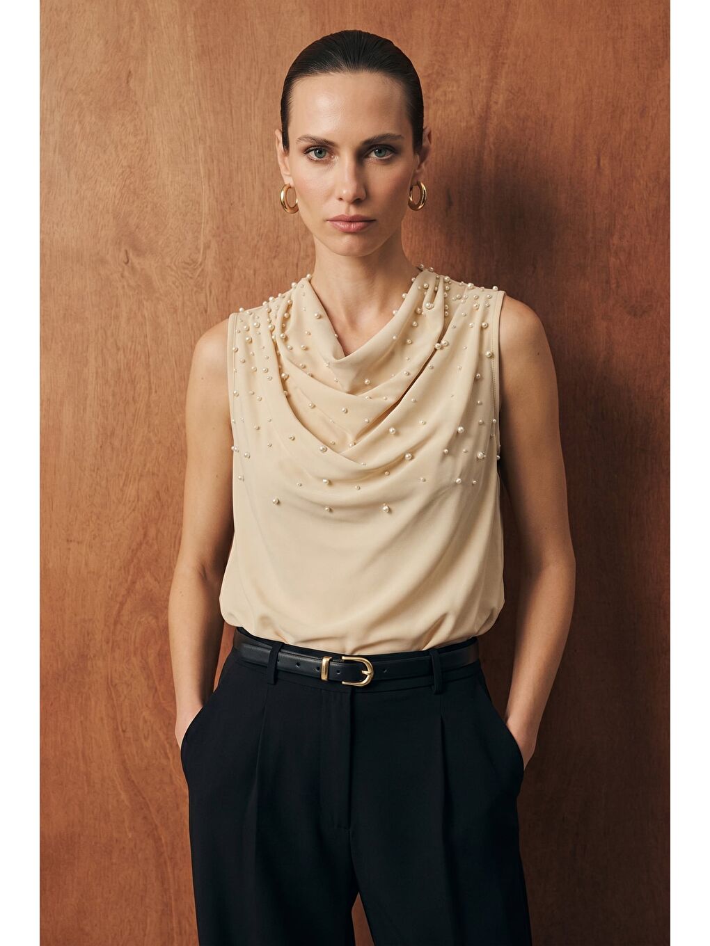 İnci Detaylı Bluz - Bej-3