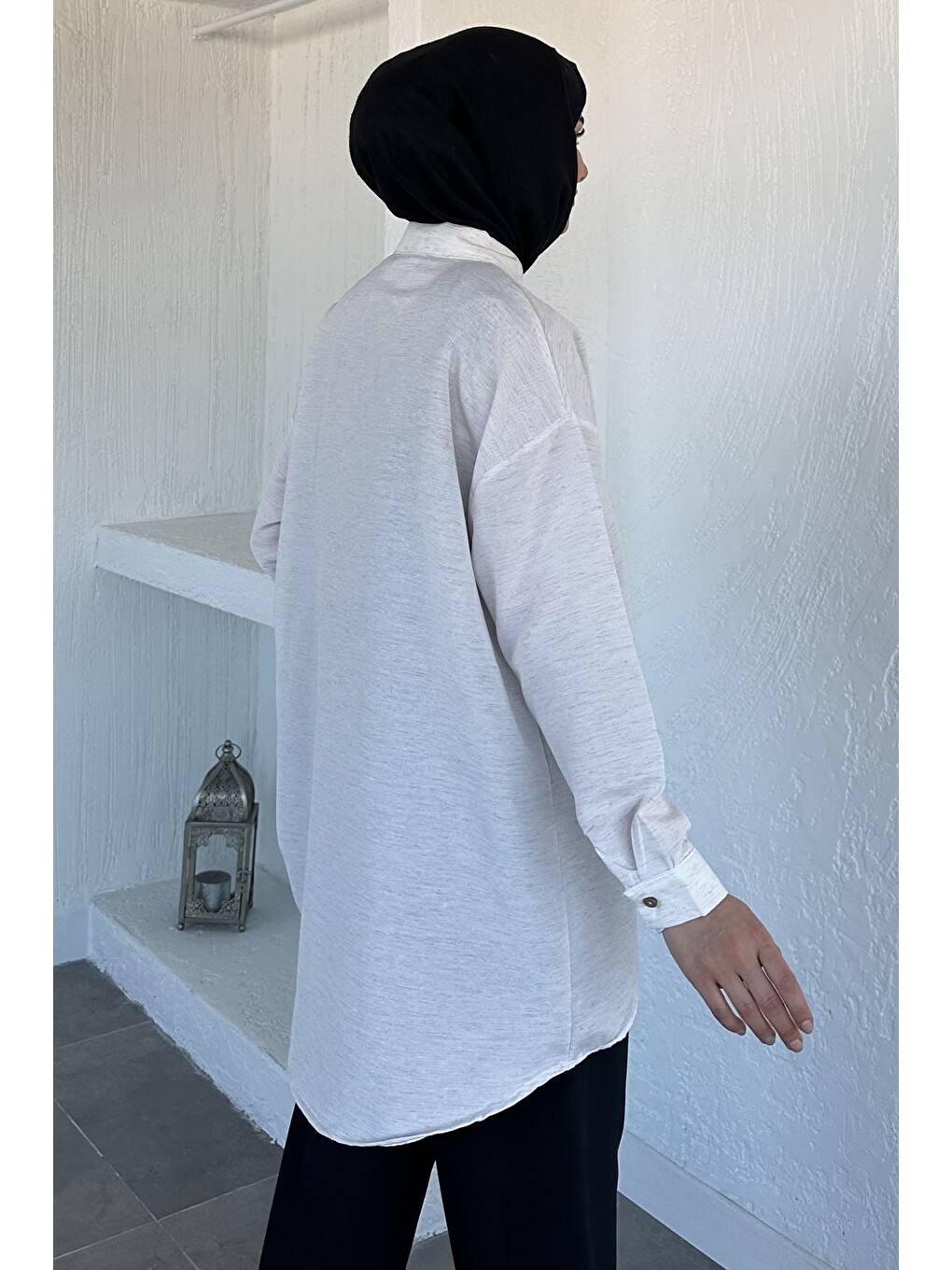 Bej Fisto Detaylı Tesettür Keten Tunik-9