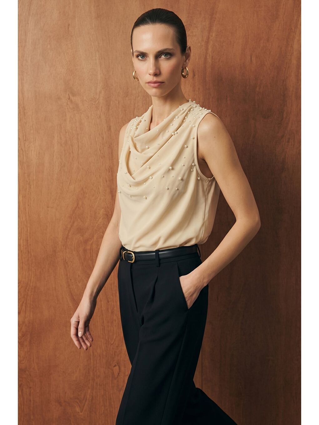 İnci Detaylı Bluz - Bej-4