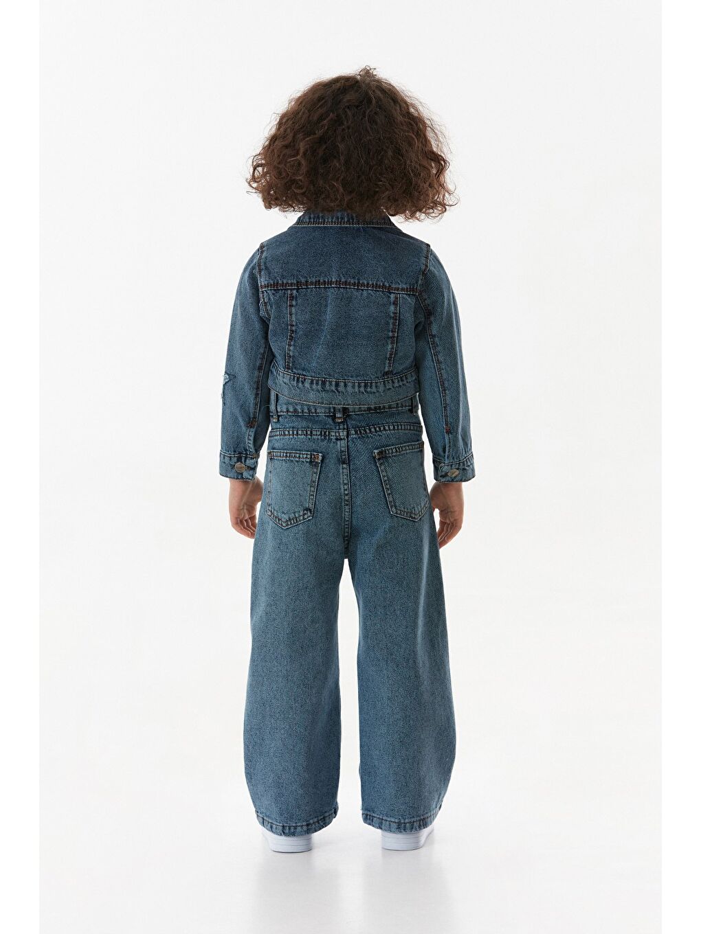 Mavi Yıldız Nakışlı Kız Çocuk Crop Jean Ceket-2