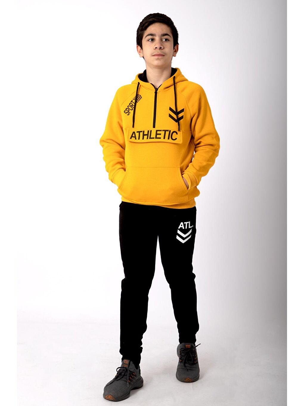 Sarı Athletic Kalın İçi Polarlı Erkek Çocuk Eşofman Takımı