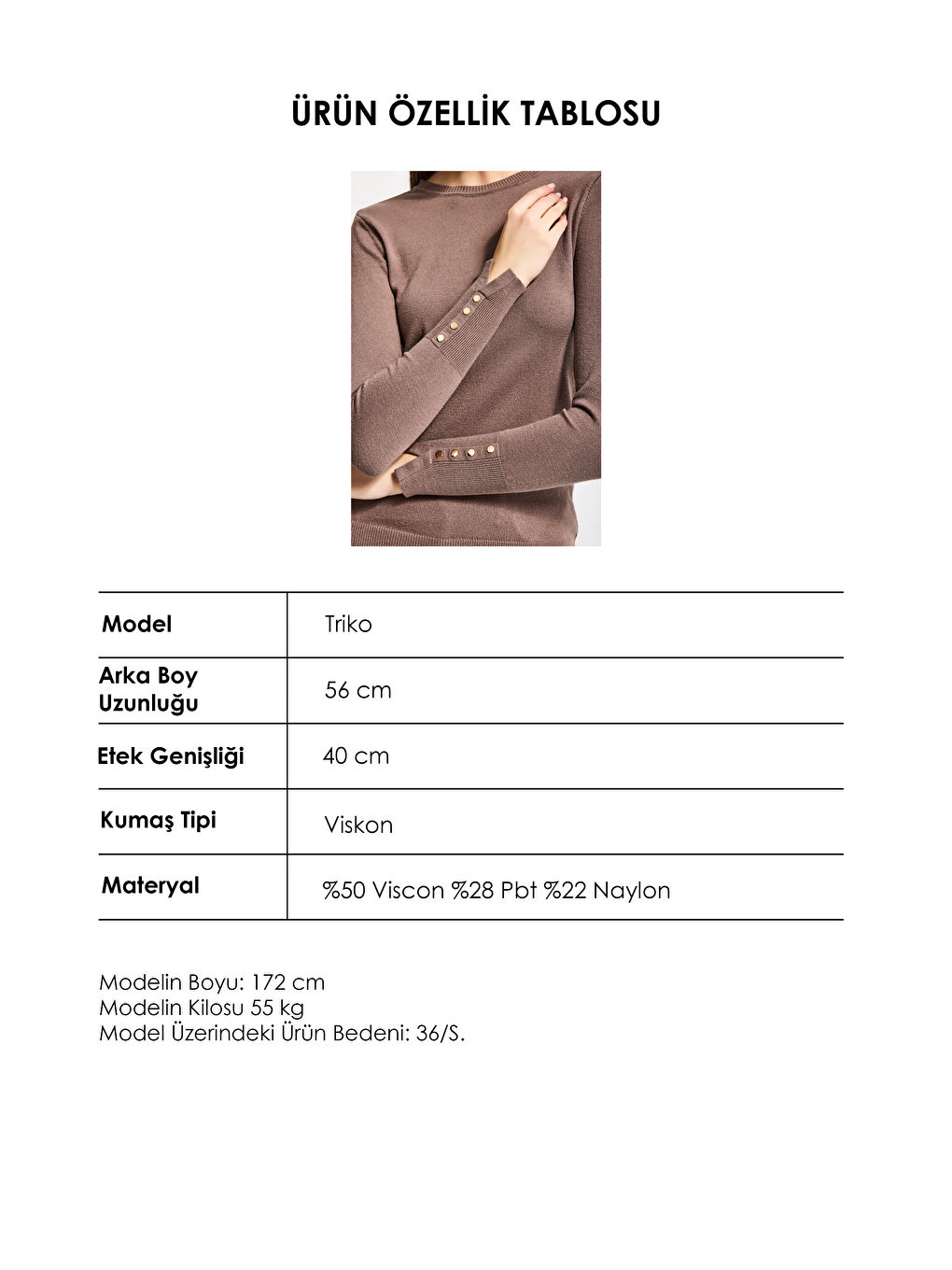 Bej Kadın Koyu Vizon w5-82 Örme Triko Kumaş Bisiklet Yaka Kol Aksesuarlı Triko-4