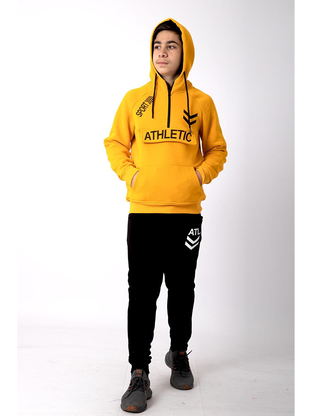 Sarı Athletic Kalın İçi Polarlı Erkek Çocuk Eşofman Takımı-2