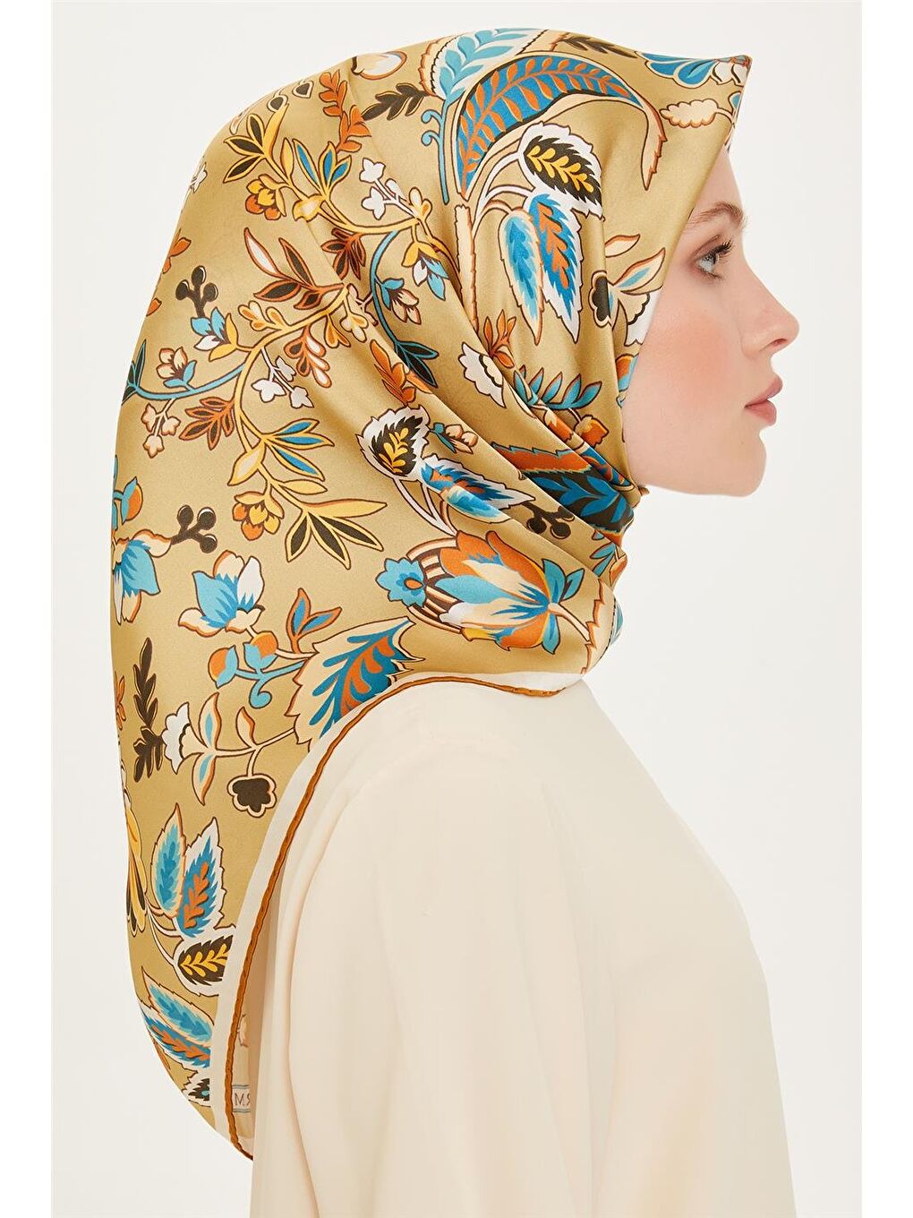 Karışık Çiçek Desenli Twill Saf İpek Eşarp 9227D 37-1