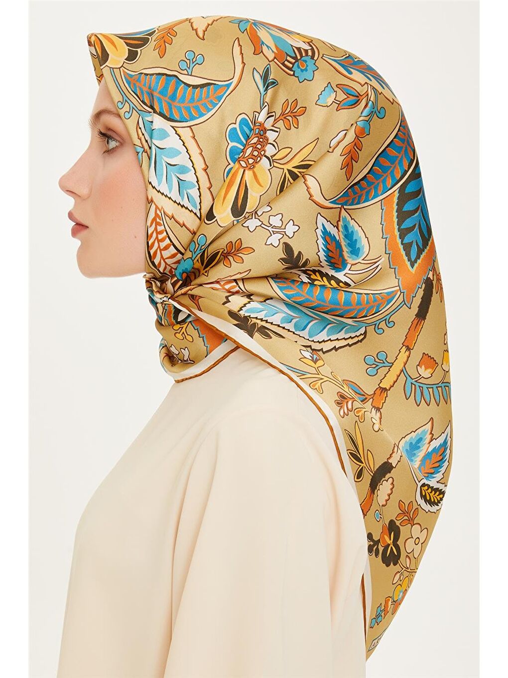 Karışık Çiçek Desenli Twill Saf İpek Eşarp 9227D 37-2