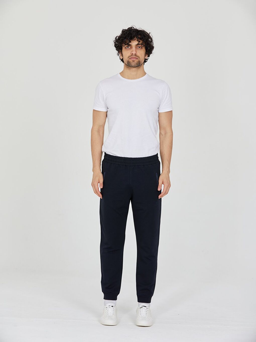 Lacivert Erkek Eşofman Altı Fermuarlı Cepli Slim Fit Paça Ribanalı Spor Eşofman