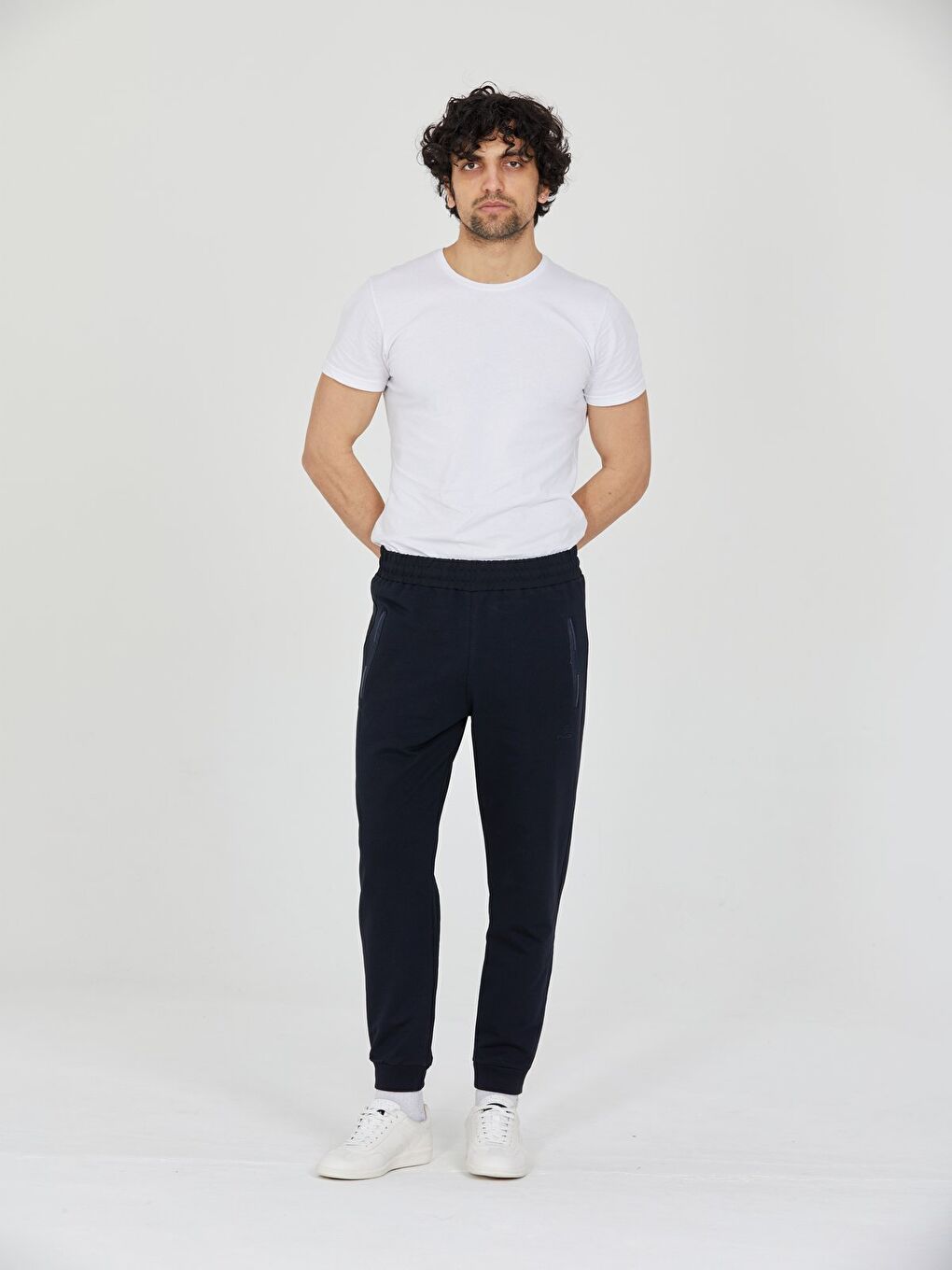 Lacivert Erkek Eşofman Altı Fermuarlı Cepli Slim Fit Paça Ribanalı Spor Eşofman-1