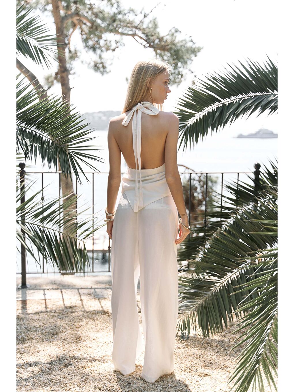 Alidah Pileli Ekru Bol Paça Pantolon-3