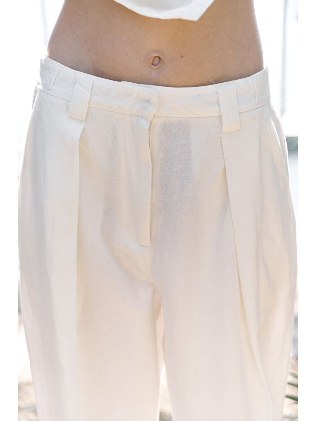 Alidah Pileli Ekru Bol Paça Pantolon-4