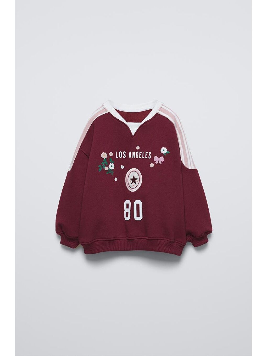 Kız Çocuk Pamuklu Bordo Los Angeles Baskılı Çiçek Desenli Oversize Eşofman Takım-1