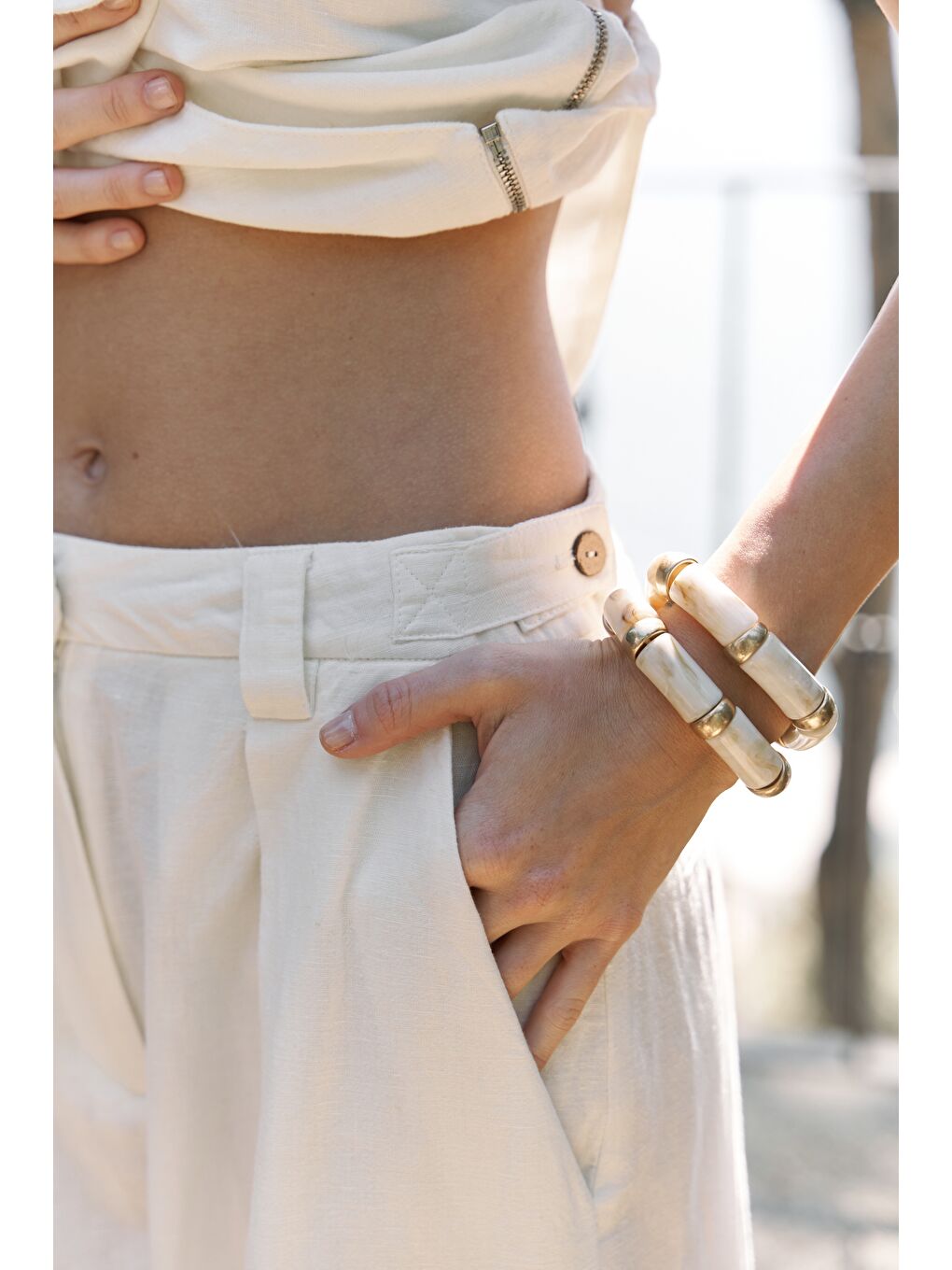 Alidah Pileli Ekru Bol Paça Pantolon-6