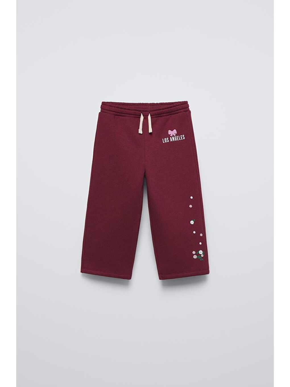 Kız Çocuk Pamuklu Bordo Los Angeles Baskılı Çiçek Desenli Oversize Eşofman Takım-6