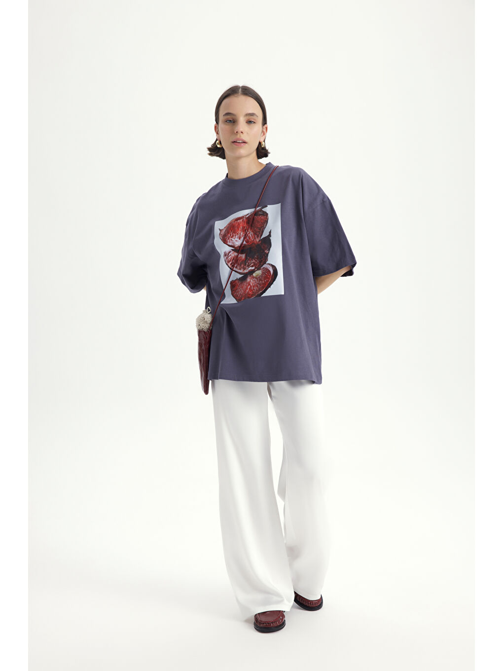 Gri Pomelo Oversize Füme T-Shirt-2