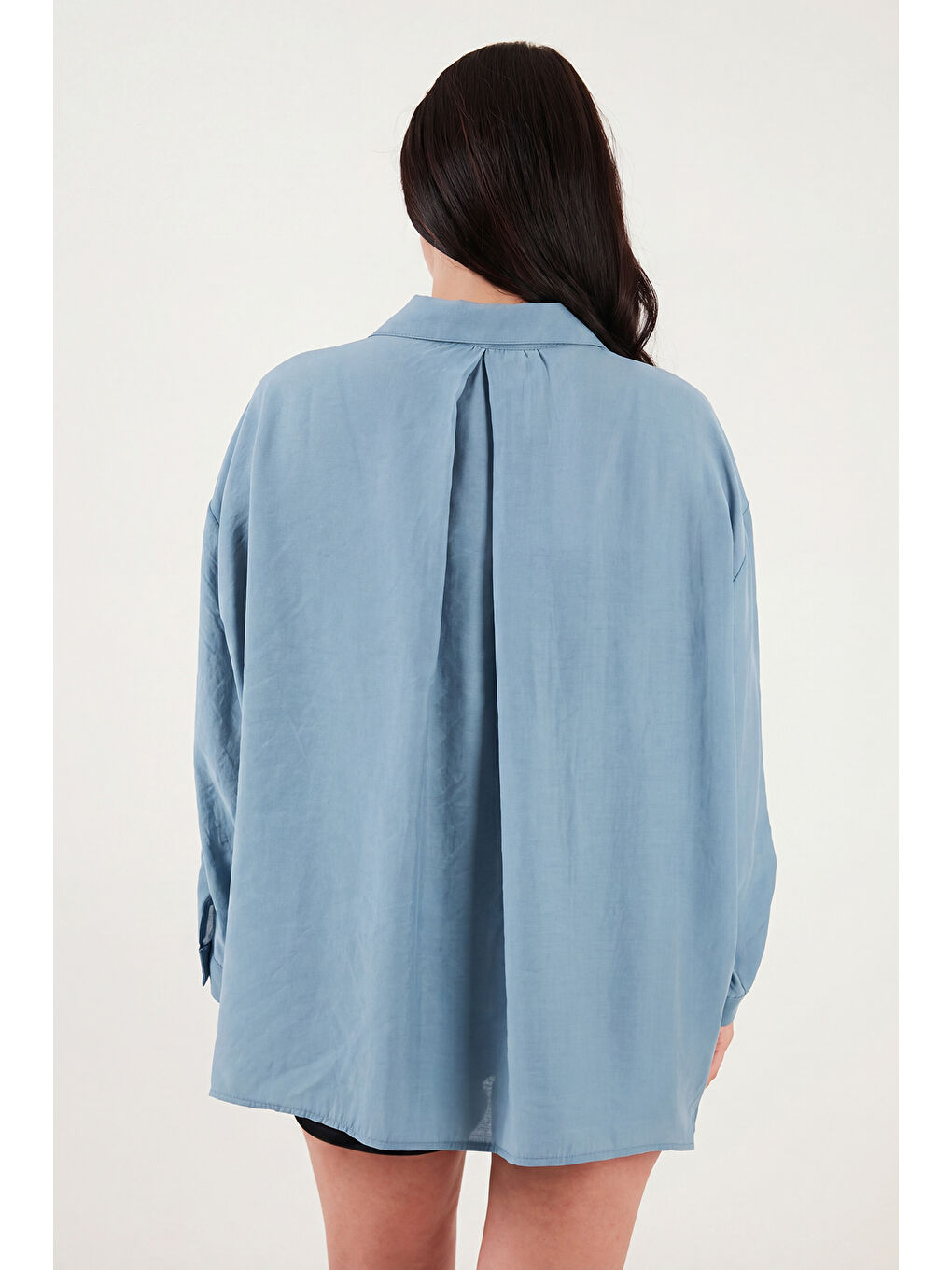 İndigo Modal Oversize Fit Uzun Kollu Kadın Gömlek 6834612-6