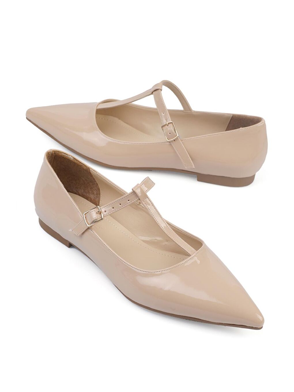 Bej Sivri Burunlu T Bantlı Kadın Babet-3