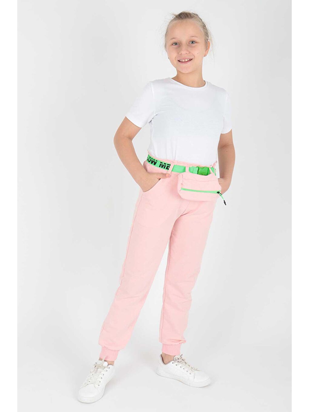 Pembe Kids Kız Çantalı Eşofman Altı Cepli Bağcıklı Lastikli Dar Paça Pamuklu Eşofman Altı Ak722547