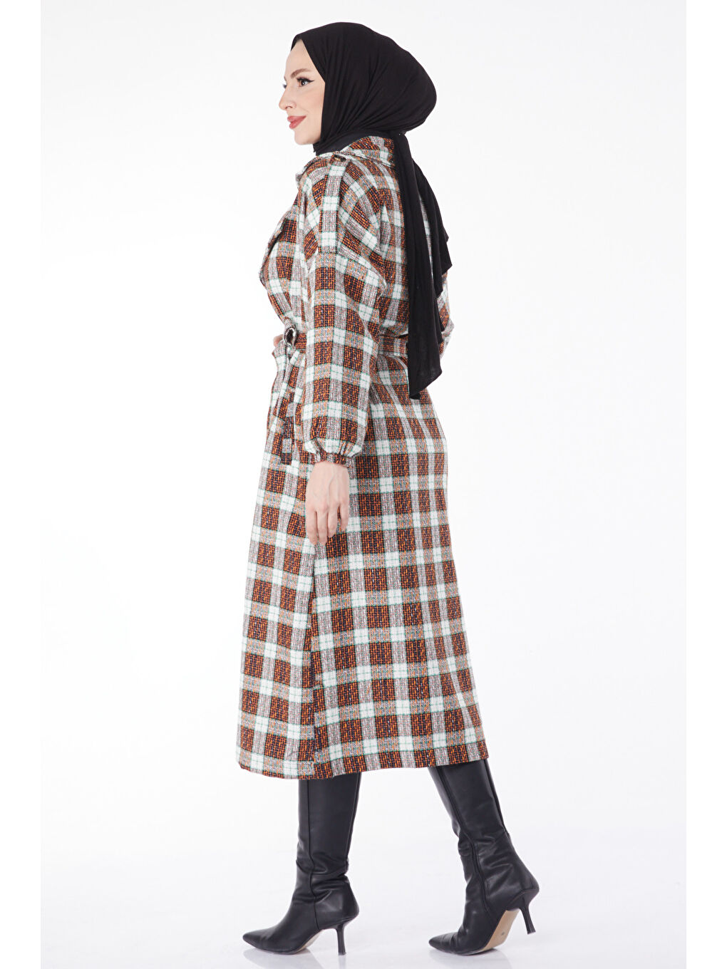 Turuncu Kruvaze Yaka Kuşaklı Kaşe Kaban Oranj - 27738-ORANJ-2