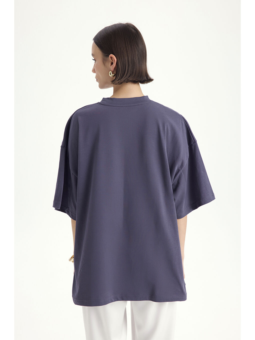 Gri Pomelo Oversize Füme T-Shirt-4