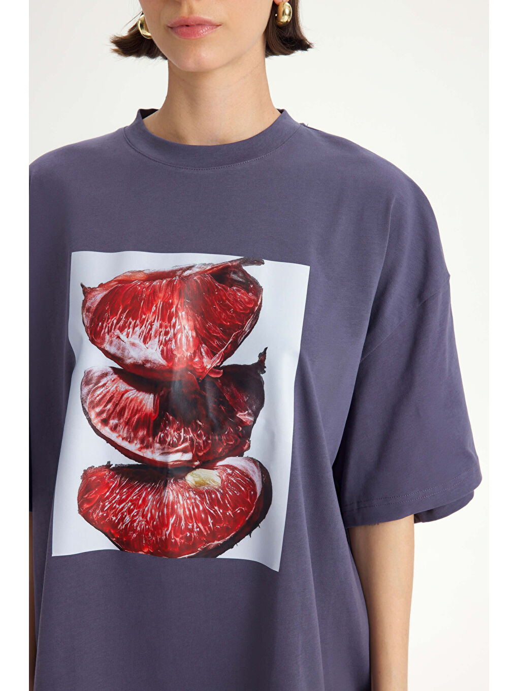 Gri Pomelo Oversize Füme T-Shirt-6