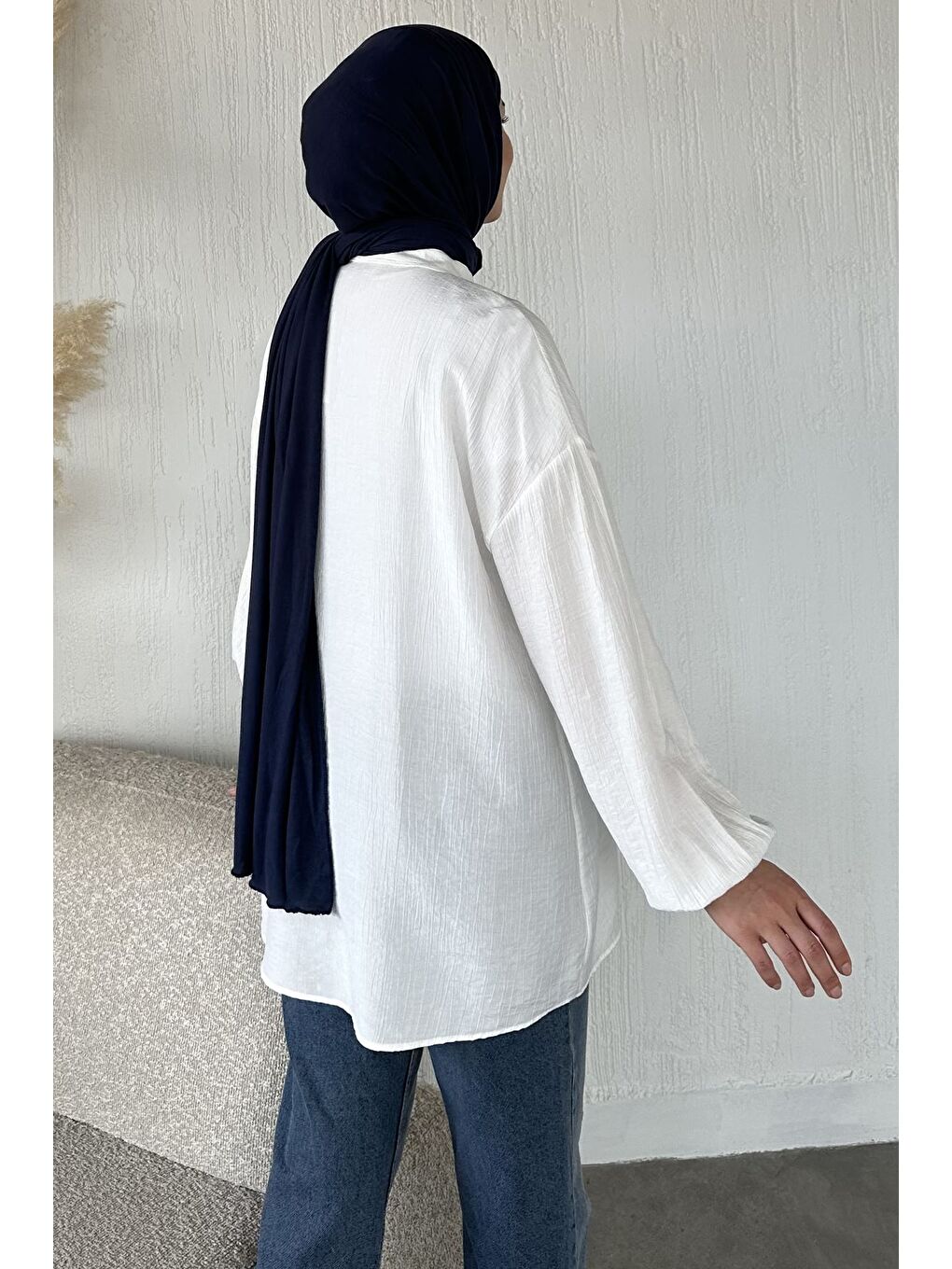 Ekru Düğmeli Tesettür Tunik-4