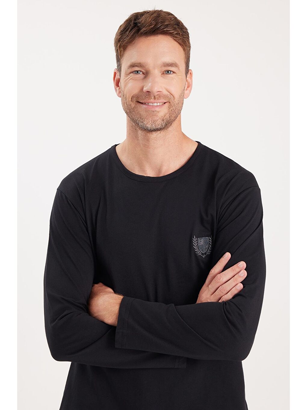 Erkek Standart Fit %100 Pamuk Bisiklet Yaka Beli Lastikli Siyah Pijama Takımı-1