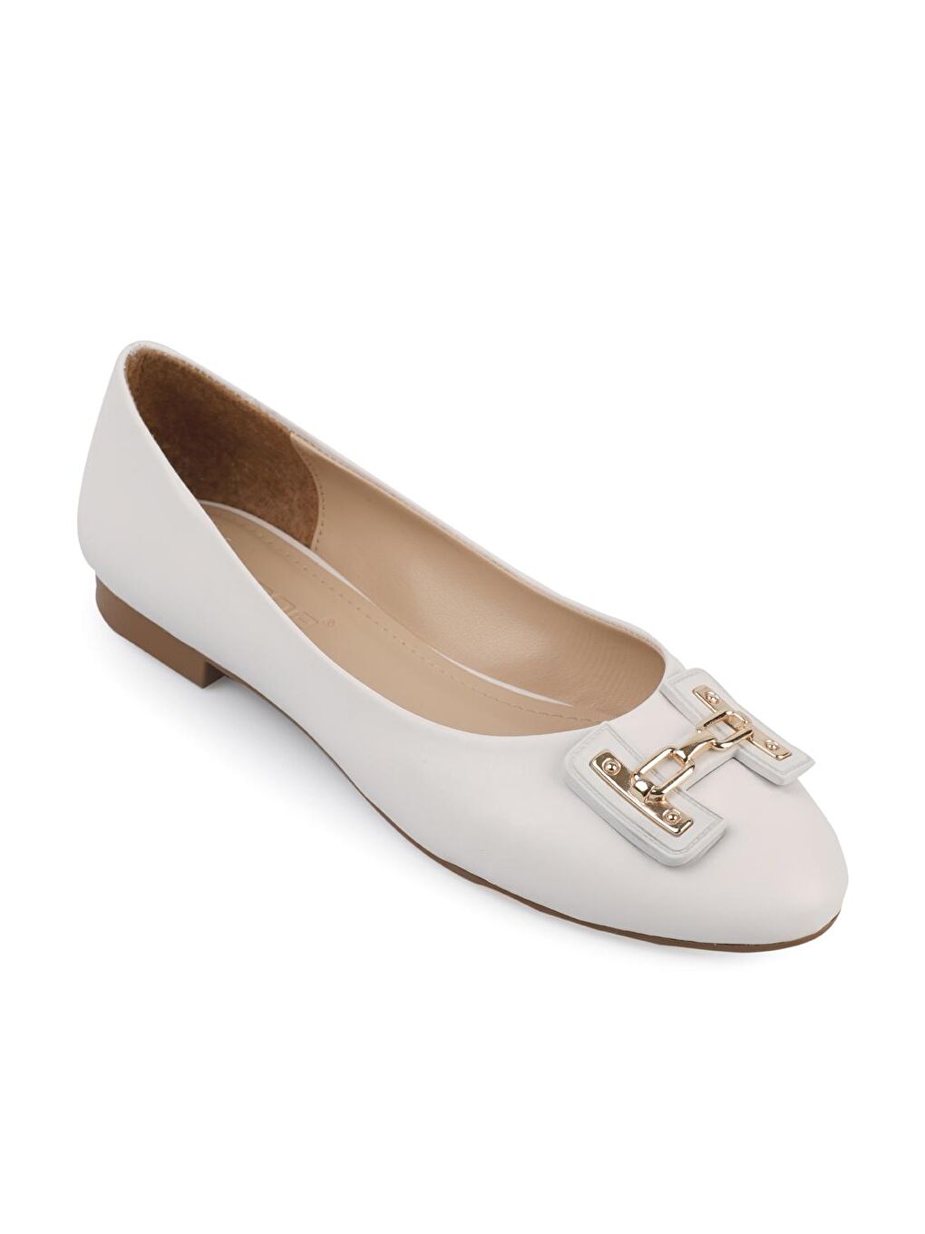 Beyaz Yuvarlak Burunlu H Aksesuarlı Kadın Babet-3