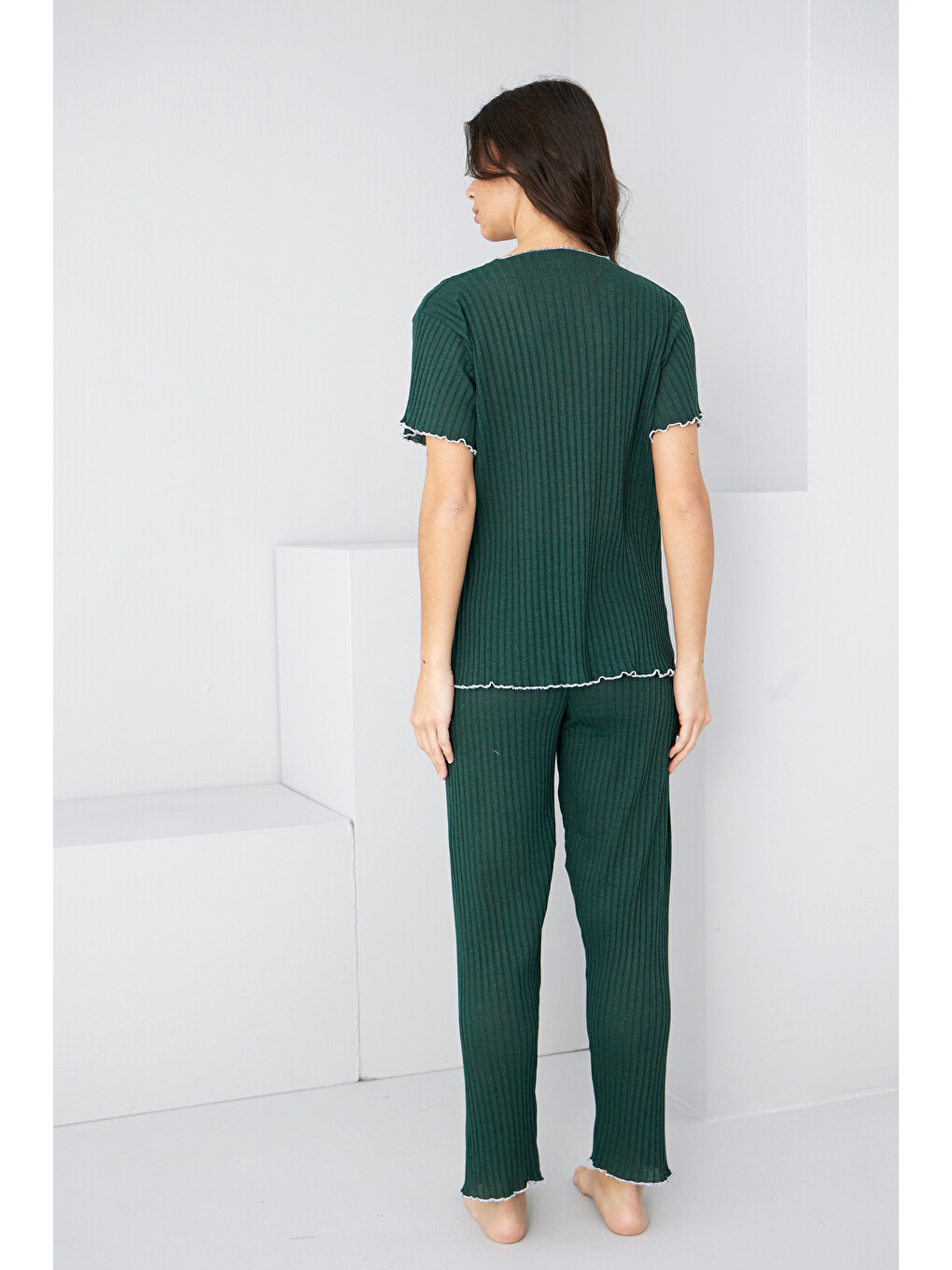 Haki Mevsimlik İnce Fiyonklu Pijama Takım7879-2