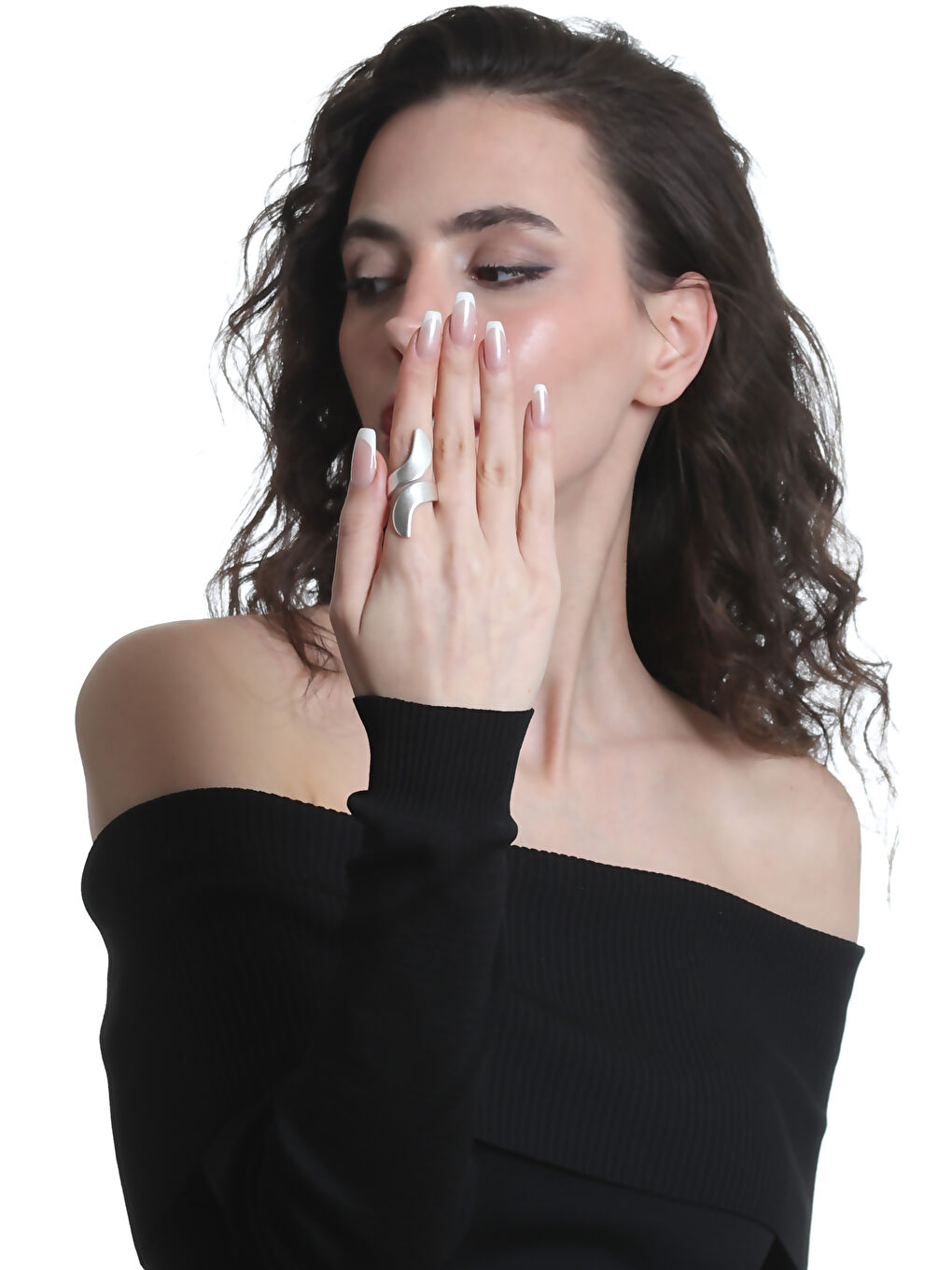 Gri Kadın Antik Gümüş Kaplama Dolama Formlu Ayarlanabilir Splash Yüzük-5